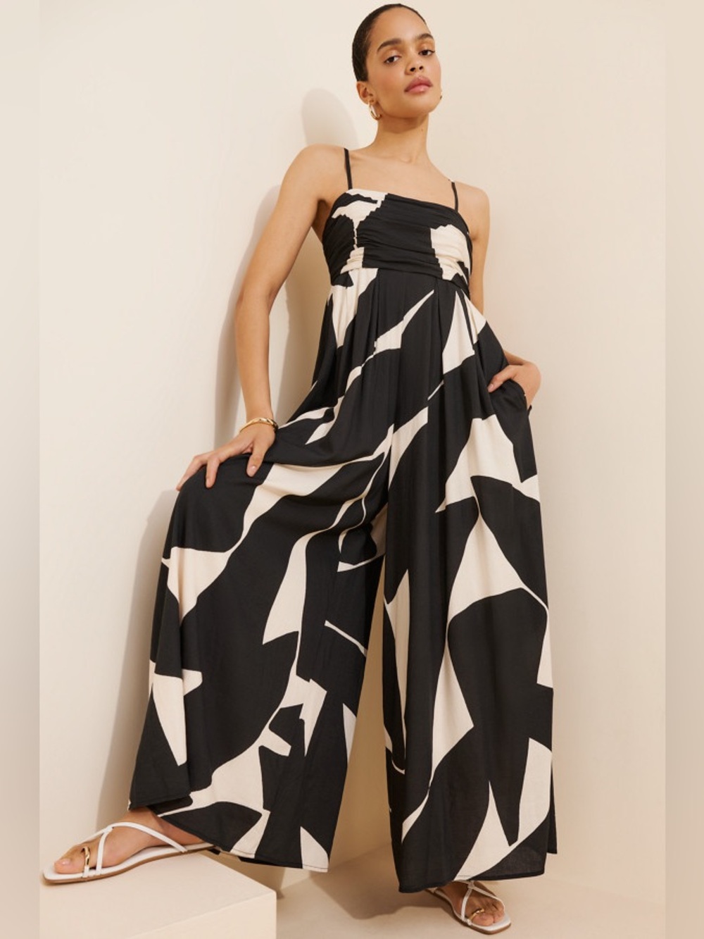 Hutch The Mabel Printed Jumpsuit Wide-Leg Black & Cream Printed
